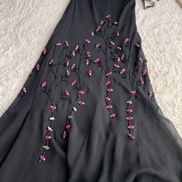 SOLD Sue Wong silk beaded prom slip dress rosebud floral embellished maxi gown - Picture 9 of 16